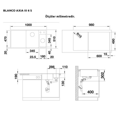 Blanco AXIA III 6 S Granit Antrasit Evye, Soldan damlalık, LINUS-S Krom Spiralli Armatür Set, Aksesuar hediyeli - 4