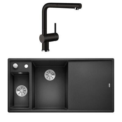 Blanco AXIA III 6 S Granit Antrasit Evye, Sağdan damlalık, LINUS-S Antrasit Spiralli Armatür Set, Aksesuar hediyeli - 1