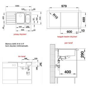 Blanco AXIS III 6 S IF Paslanmaz Çelik Evye, Sol Damlalık, 1,5 hazneli, Cam kesme tahtalı - 3