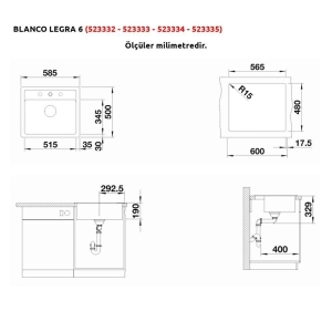 Blanco LEGRA 6 Granit Antrasit Evye, MIDA Antrasit Armatür Set - Thumbnail