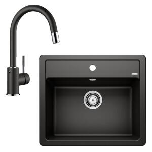 Blanco LEGRA 6 Granit Siyah Evye, MIDA-S Siyah Spiralli Armatür Set - 1