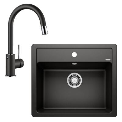 Blanco LEGRA 6 Granit Siyah Evye, MIDA-S Siyah Spiralli Armatür Set - 1