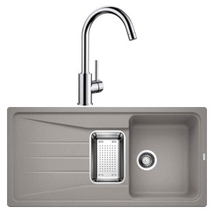 Blanco SONA 6 S Alu Metallic Granit Evye, MIDA Krom Armatür Set, Aksesuar Hediyeli - Blanco