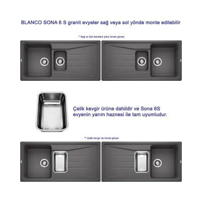 Blanco SONA 6 S Granit Evye, Kaya Gri, 1,5 Hazneli, Damlalıklı, 100x50 cm, Aksesuar Hediyeli - 2