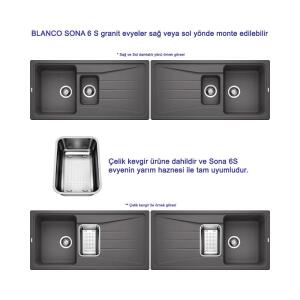 Blanco SONA 6 S Granit Evye, Kaya Gri, 1,5 Hazneli, Damlalıklı, 100x50 cm, Aksesuar Hediyeli - 2