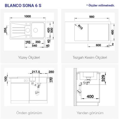 Blanco SONA 6 S Granit Evye, Kaya Gri, 1,5 Hazneli, Damlalıklı, 100x50 cm, Aksesuar Hediyeli - 3