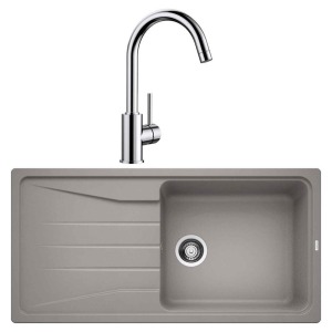 Blanco SONA XL 6 S Granit Alu Metallic Evye, MIDA Krom Armatür Set - 1