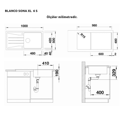 Blanco SONA XL 6 S Granit Alu Metallic Evye, MIDA-S Alu Metallic Spiralli Armatür Set