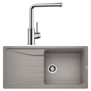 Blanco SONA XL 6 S Granit Alu Metallic Evye, MILA Krom Armatür Set - Blanco