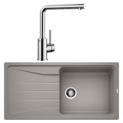 Blanco SONA XL 6 S Granit Alu Metallic Evye, MILA Krom Armatür Set - 1