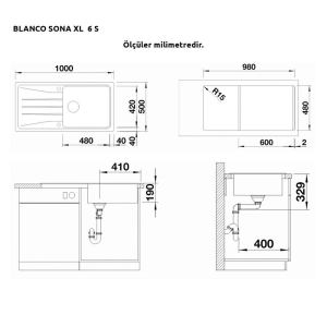 Blanco SONA XL 6 S Granit Antrasit Evye, MIDA Krom Armatür Set - Thumbnail