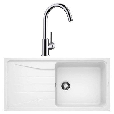 Blanco SONA XL 6 S Granit Beyaz Evye, MIDA Krom Armatür Set - 1