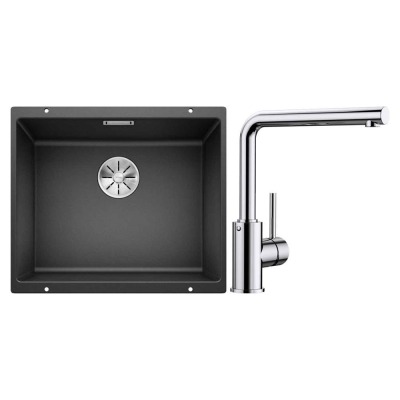 Blanco SUBLINE 500 U Granit Antrasit Evye, MILA Krom Armatür Set - 1