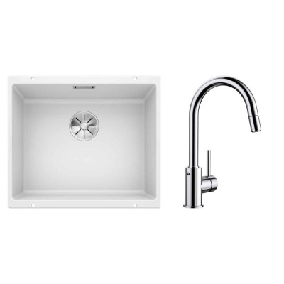 Blanco SUBLINE 500 U Granit Beyaz Evye, MIDA-S Krom Spiralli Armatür Set - 1