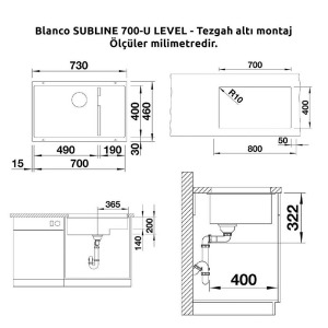 Blanco SUBLINE 700 U LEVEL Granit Alu Metallic Evye, LINUS-S Krom Spiralli Armatür Set, Aksesuar hediyeli - 4