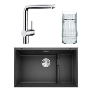 Blanco SUBLINE 700 U LEVEL Granit Antrasit Evye, LINUS Krom Armatür Set, Aksesuar hediyeli - 1
