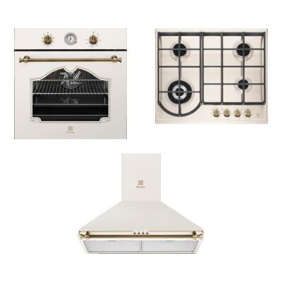 Electrolux Ankastre Rustik Krem Set, EOA5220FOV Fırın, EGH6343RON Ocak, EFC226V Davlumbaz - 1