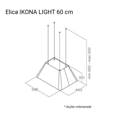 Elica IKONA LIGHT BL MAT-F-60 Ada Davlumbaz, Siyah, 60cm, 610m3 - 3