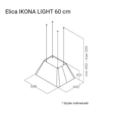 Elica IKONA LIGHT BL MAT-F-60 Ada Davlumbaz, Siyah, 60cm, 610m3