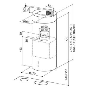 Faber EV8+BK A37 Ada Davlumbaz, Mat Siyah, 37 cm - 2