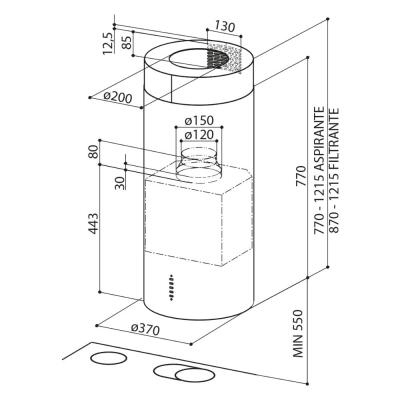 Faber EV8+WH A37 Ada Davlumbaz, Beyaz Renk, 37 cm - 3