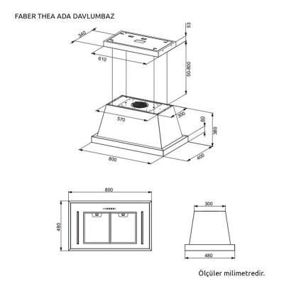 Faber THEA ISOLA EV8 DG MATT F80 SC Ada Davlumbaz, Mat Gri, 80 cm - 3