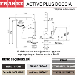 Franke Active Plus Doccia Mutfak Armatürü, Oyster, İstiridye, Spiralli başlık - 2