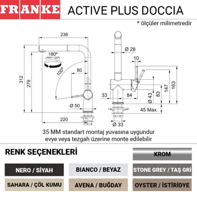 Franke Active Plus Doccia Mutfak Armatürü, Sahara, Çöl rengi, Spiralli başlık - 2