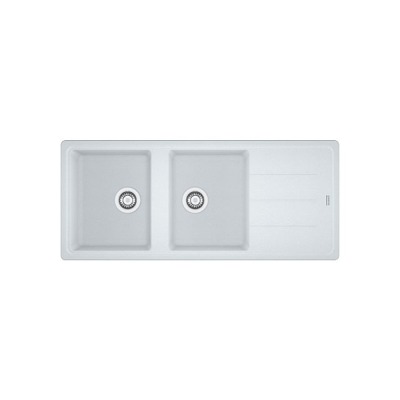 Franke Basis Granit BFG 621 Evye, Bianco renk, 2 Hazneli, Damlalıklı, 116x50 cm - 1