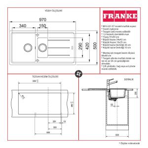 Franke Basis Granit BFG 651 Evye, Slate Grey, 1,5 Hazneli, 97x50 cm - 2