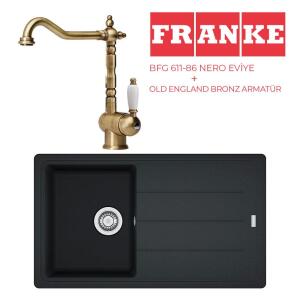 Franke BFG 611 Granit Nero Evye, Old England Bronz Armatür Set - Franke