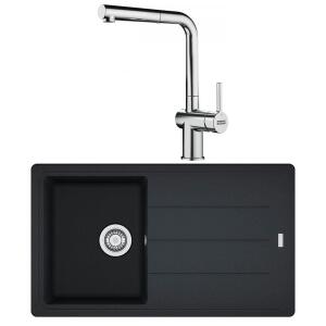 Franke BFG 611 Granit Nero Evye, Active Plus Doccia Krom Spiralli Armatür Seti - Franke