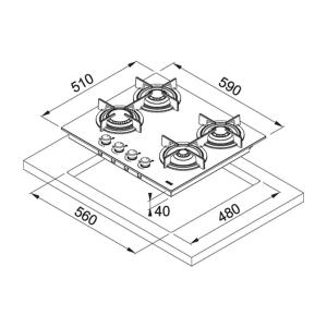 Franke Crystal Line FHCR 604 4G HE BK C Ankastre Cam Ocak, Siyah Renk, 60 cm - 3