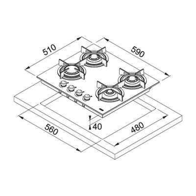 Franke Crystal Line FHCR 604 4G HE BK C Ankastre Cam Ocak, Siyah Renk, 60 cm - 3