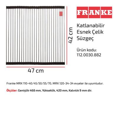 Franke Rulo Katlanabilir Esnek Çelik Süzgeç, 46x42 cm, 112.0030.882 - 2