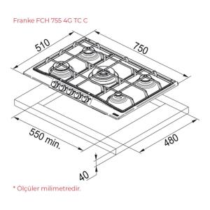Franke FCH 755 4G TC C Ankastre Ocak, Classicline, Siyah, 75 cm, 5 göz, WOK - 2