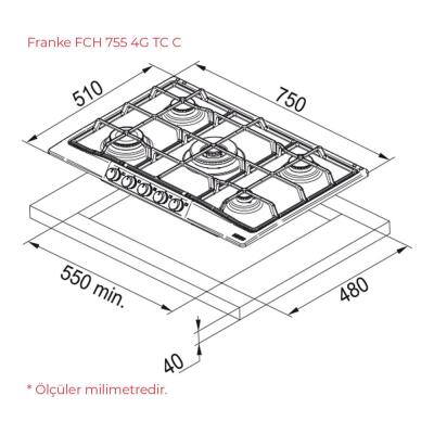 Franke FCH 755 4G TC C Ankastre Ocak, Classicline, Siyah, 75 cm, 5 göz, WOK - 2