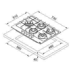 Franke FHMA 755 4G DCL SG C Ankastre Slate Grey Cam Ocak, 75 cm - 4