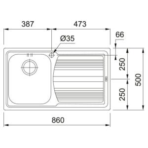 Franke LLL 611-86 Paslanmaz Çelik Evye, Sağ Damlalıklı, Dekorlu yüzey, 86x50cm - 2