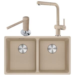 Franke MRG 120-35-35 Granit Avena Renk Evye, ACTIVE PLUS DOCCIA 2.0 Avena Armatür, Sıvı Sabunluk Avena Renk - Franke