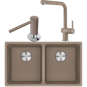 Franke MRG 120-35-35 Granit Oyster Renk Evye, ACTIVE PLUS DOCCIA 2.0 Oyster Armatür, Sıvı Sabunluk Oyster Renk - Franke