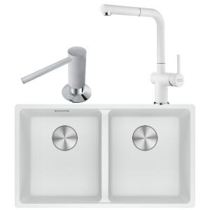 Franke MRG 120-35-35 Granit Bianco Renk Evye, ACTIVE PLUS DOCCIA 2.0 Binco Armatür, Sıvı Sabunluk Bianco Renk - Franke