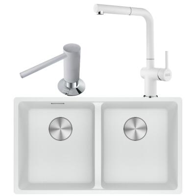 Franke MRG 120-35-35 Granit Bianco Renk Evye, ACTIVE PLUS DOCCIA 2.0 Binco Armatür, Sıvı Sabunluk Bianco Renk - 1