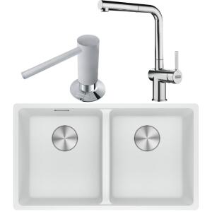 Franke MRG 120-35-35 Granit Binco Renk Evye, ACTIVE PLUS DOCCIA 2.0 Krom Renk Armatür, Sıvı Sabunluk Bianco Renk - Franke