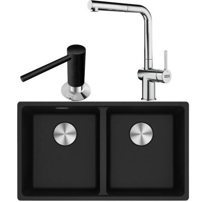 Franke MRG 120-35-35 Granit Nero Renk Evye, ACTIVE PLUS DOCCIA 2.0 Krom Renk Armatür, Sıvı Sabunluk Nero Renk - 1