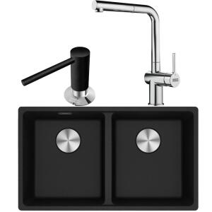 Franke MRG 120-35-35 Granit Nero Renk Evye, ACTIVE PLUS DOCCIA 2.0 Krom Renk Armatür, Sıvı Sabunluk Nero Renk - Franke