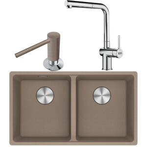 Franke MRG 120-35-35 Granit Oyster Renk Evye, ACTIVE PLUS DOCCIA 2.0 Krom Renk Armatür, Sıvı Sabunluk Oyster Renk - 1