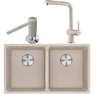 Franke MRG 120-35-35 Granit Sahara Renk Evye, ACTIVE PLUS DOCCIA 2.0 Sahara Armatür, Sıvı Sabunluk Sahara Renk - Franke