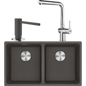 Franke MRG 120-35-35 Granit Slate Grey Renk Evye, ACTIVE PLUS DOCCIA 2.0 Krom Renk Armatür, Sıvı Sabunluk Slate Grey Renk - Franke