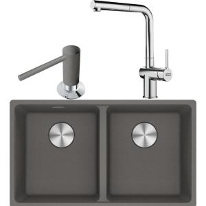 Franke MRG 120-35-35 Granit Stone Grey Renk Evye, ACTIVE PLUS DOCCIA 2.0 Krom Renk Armatür, Sıvı Sabunluk Stone Grey Renk - Franke